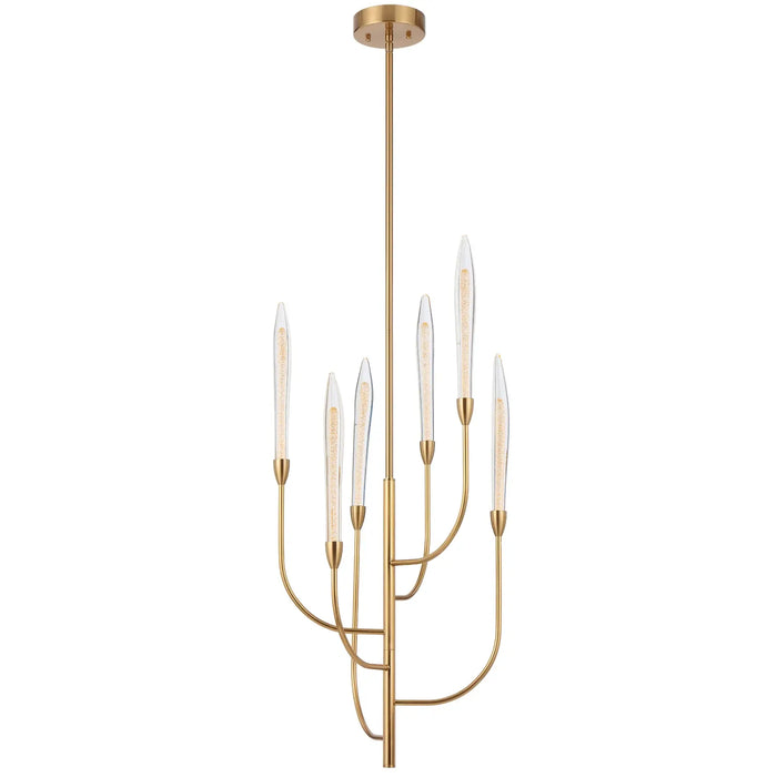ARCHER: 6 Lights Elegant Pendant Light Featuring Hand-made Gold Leaf Arms