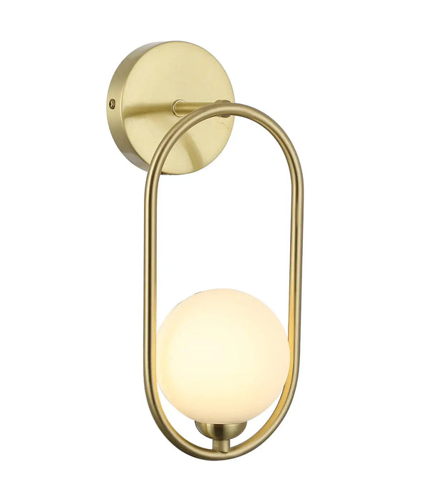 ARO: Round Opal Glass with Satin Gold Frame Interior Wall Light