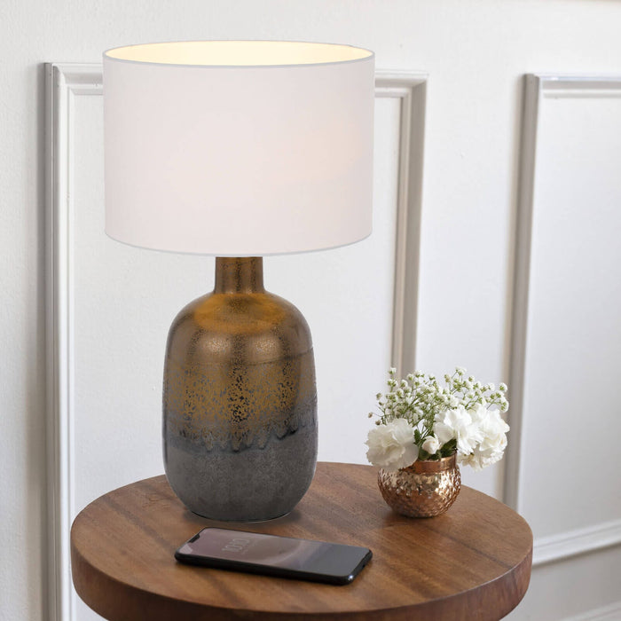 ARTHUR: Ceramic Table Lamp with White Fabric Shade (avail in Bronze & Rust Base)