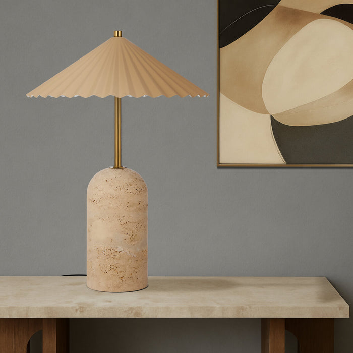 ARVANE: LED Table Lamp with Travertine Base (Available in Beige & Black)