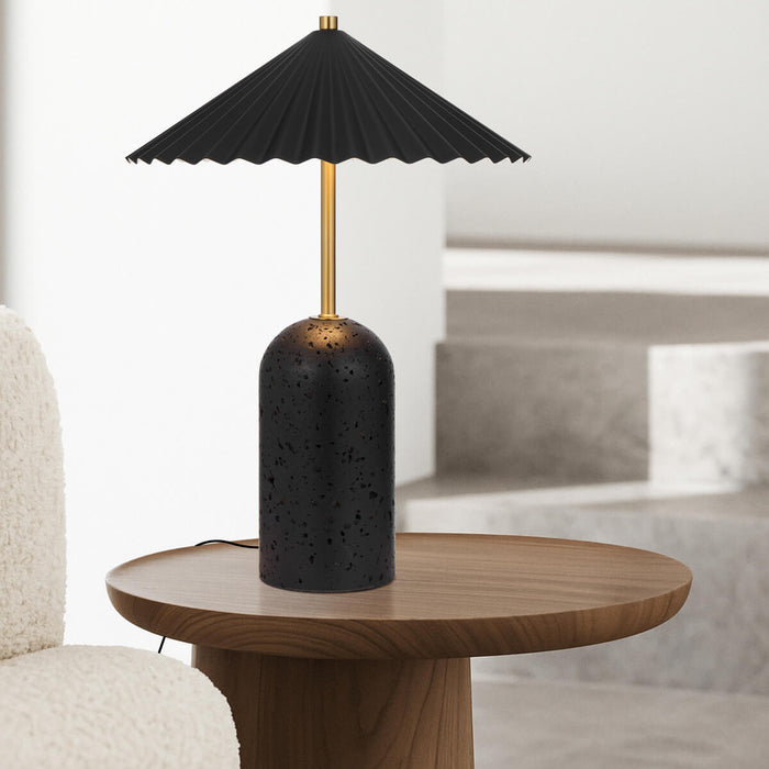 ARVANE: LED Table Lamp with Travertine Base (Available in Beige & Black)