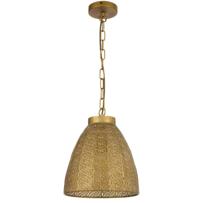 Telbix AYDIN: Dome Shaped Antique Brass Pendant Light with Intricately Perforated Metal Shade (Available in 28cm & 35cm)