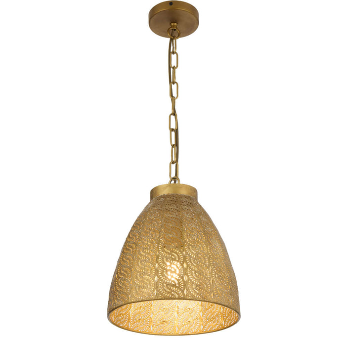 AYDIN: Dome Shaped Antique Brass Pendant Light with Intricately Perforated Metal Shade (Available in 28cm & 35cm)