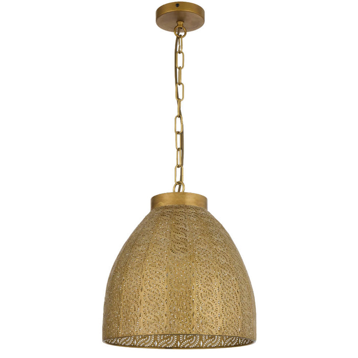 AYDIN: Dome Shaped Antique Brass Pendant Light with Intricately Perforated Metal Shade (Available in 28cm & 35cm)