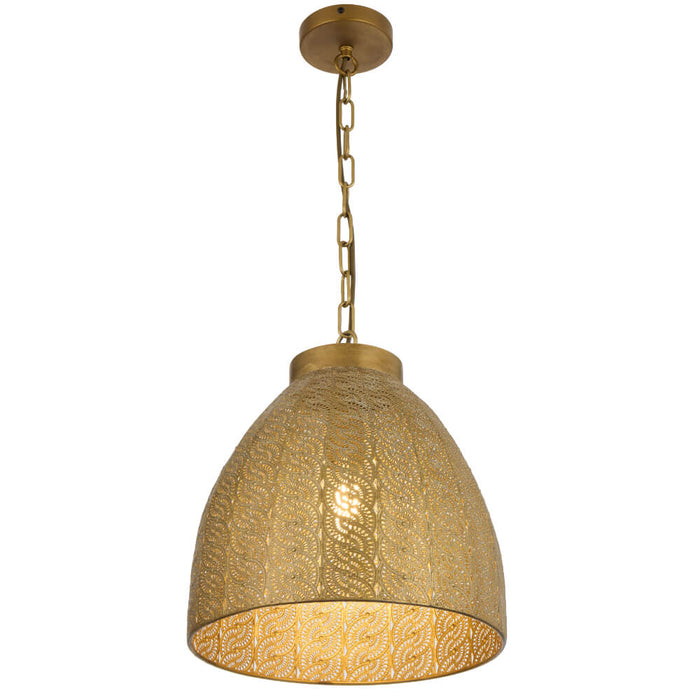 AYDIN: Dome Shaped Antique Brass Pendant Light with Intricately Perforated Metal Shade (Available in 28cm & 35cm)