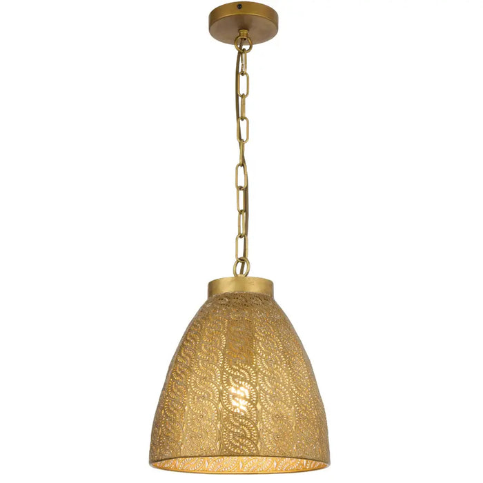 AYDIN: Dome Shaped Antique Brass Pendant Light with Intricately Perforated Metal Shade (Available in 28cm & 35cm)