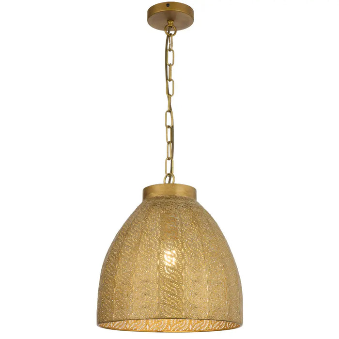 AYDIN: Dome Shaped Antique Brass Pendant Light with Intricately Perforated Metal Shade (Available in 28cm & 35cm)