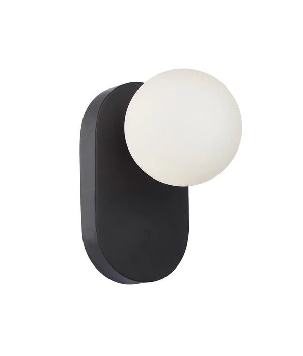 BALLE: Interior Wall Lights with Round Opal Diffuser and Oblong/Round Base (Available in Black, Gold or White)