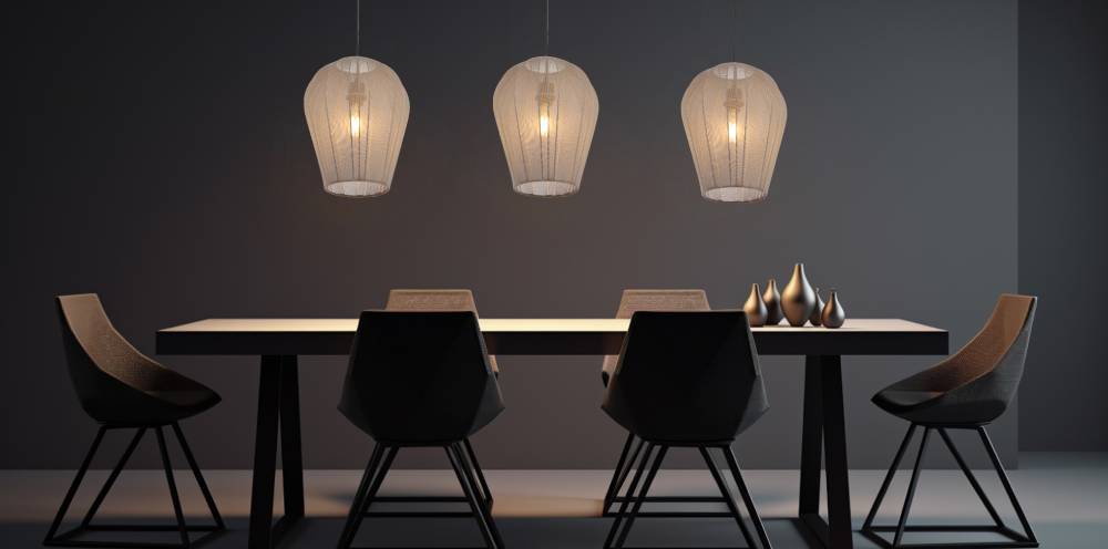 BIRGET: Metal Pendant Light with Elastic Fabric Shade (Available in Grey & Brown)