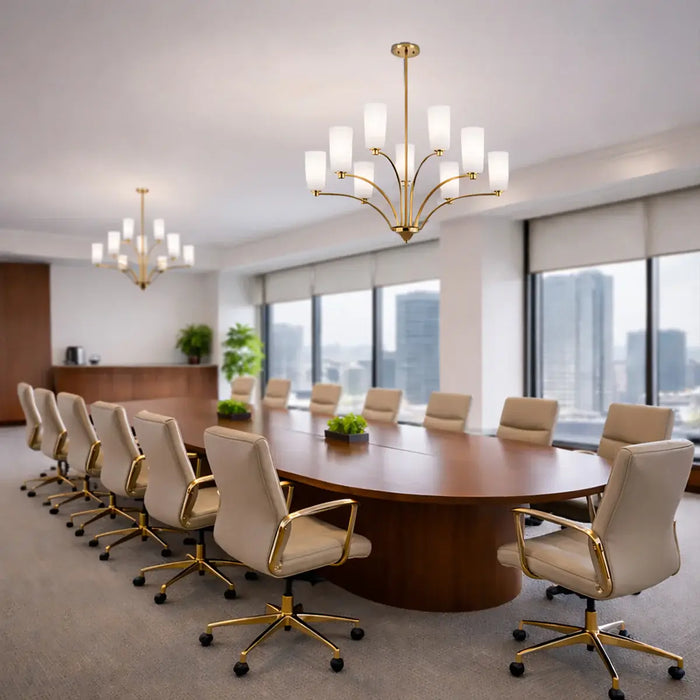 BREVAN: Modern Pendant Light with Glass Shades (Available in Black & Antique Gold, 5 Light, 8 Light & 9 Light)