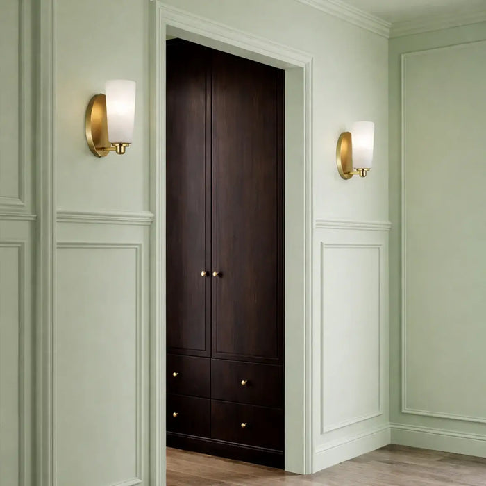 BREVAN: Modern Wall Light with Glass Shade (Available in Black & Antique Gold)