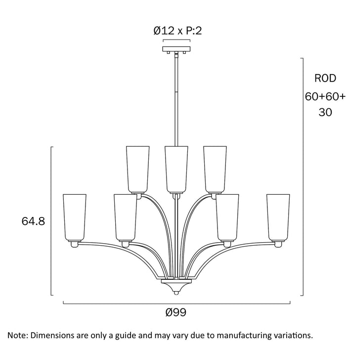 BREVAN: Modern Pendant Light with Glass Shades (Available in Black & Antique Gold, 5 Light, 8 Light & 9 Light)