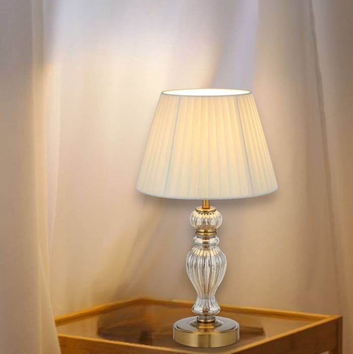 CADIZ: Table Lamp with Pleated Fabric Shade (Available in Antique Gold & Chrome)