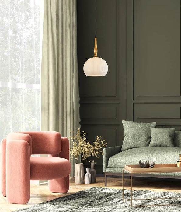 CALIZ: Interior Frosted Ribbed Wine Glass Shaped Pendant Lights (avail in Black & Brass)