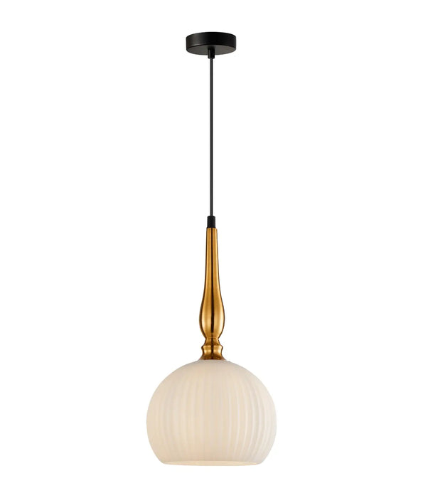 CALIZ: Interior Frosted Ribbed Wine Glass Shaped Pendant Lights (avail in Black & Brass)