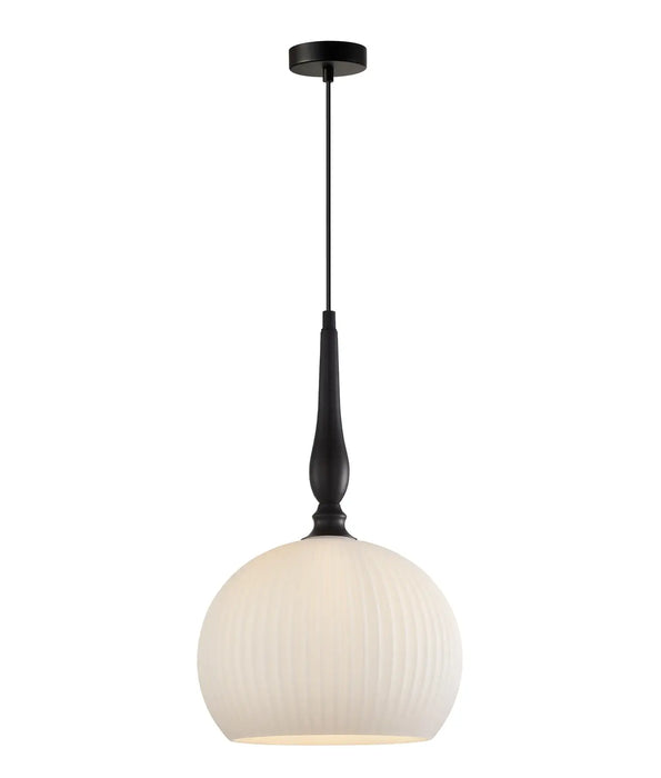 CALIZ: Interior Frosted Ribbed Wine Glass Shaped Pendant Lights (avail in Black & Brass)