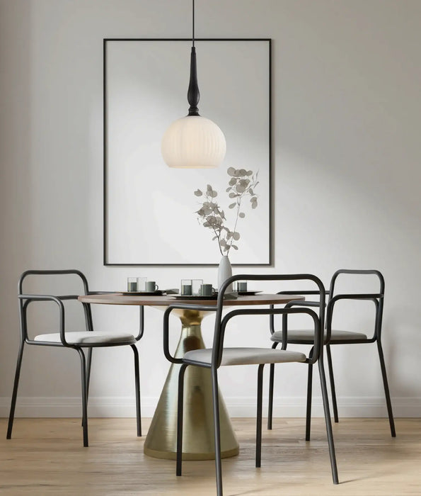 CALIZ: Interior Frosted Ribbed Wine Glass Shaped Pendant Lights (avail in Black & Brass)