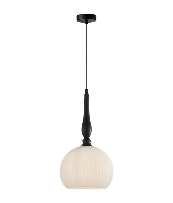 CALIZ: Interior Frosted Ribbed Wine Glass Shaped Pendant Lights (avail in Black & Brass)