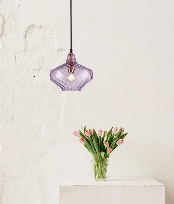 CAMPANA: Interior Wine Glass Shape Ribbed Pendant Lights (avail in Amber, Green, Purple & Smoke)