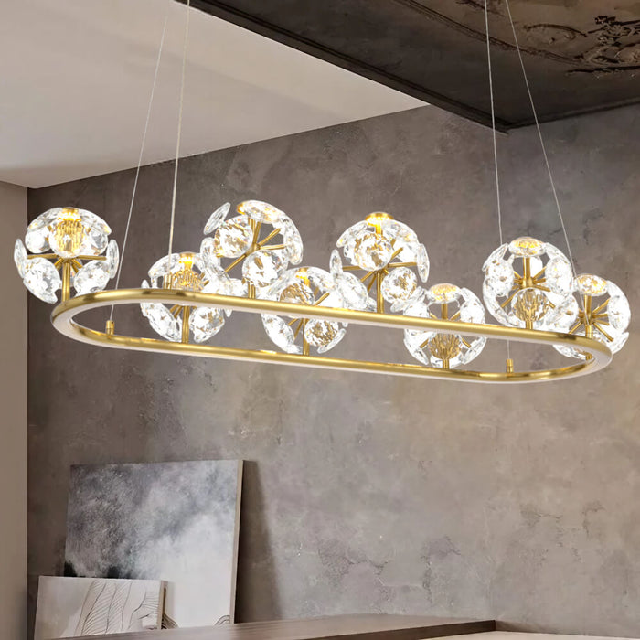 CATANIA: Antique Gold 3000k 8 Light Crystal LED Pendant