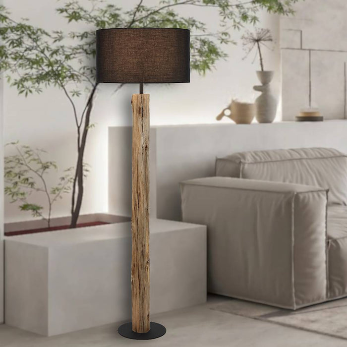 CHAD: Wooden Floor Lamp with Black Fabric Shade