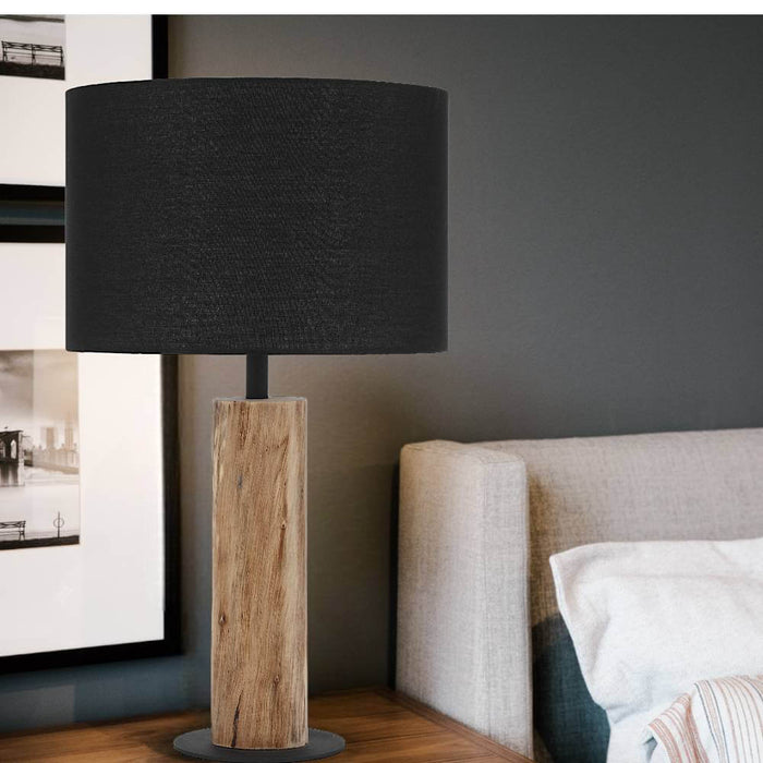 CHAD: Wooden Table Lamp with Black Fabric Shade