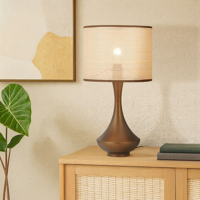 CLARIS: Bohemian Style Table Lamp with Raffia Shade (Available in Vintage Brass, White & Black)