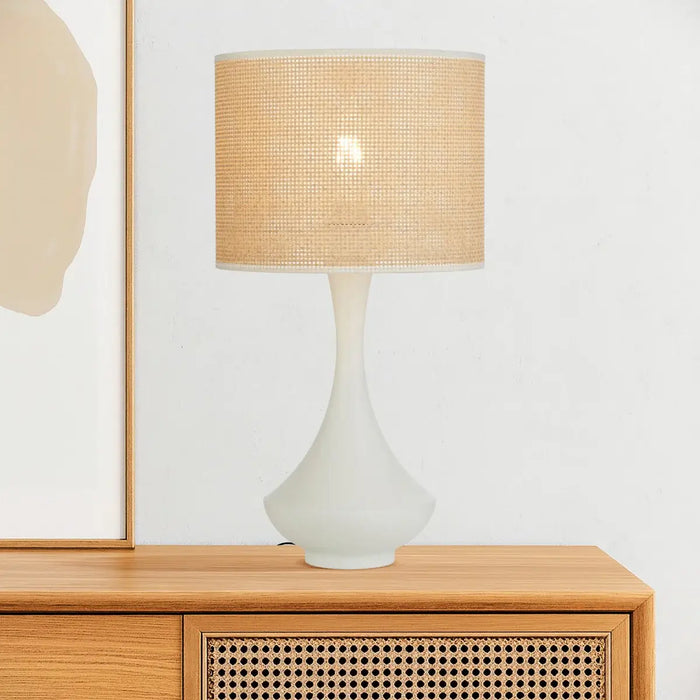 CLARIS: Bohemian Style Table Lamp with Raffia Shade (Available in Vintage Brass, White & Black)