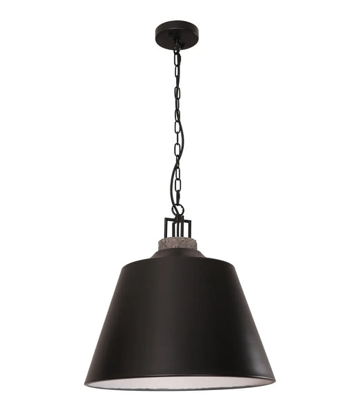CLA CLOCHE: Metal Shade with Travertine Highlight Bell Shape Interior Pendant Lights (Available in Antique Brass, Black & White)