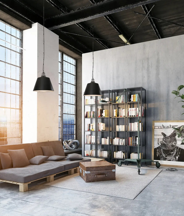 CLOCHE: Metal Shade with Travertine Highlight Bell Shape Interior Pendant Lights (Available in Antique Brass, Black & White)