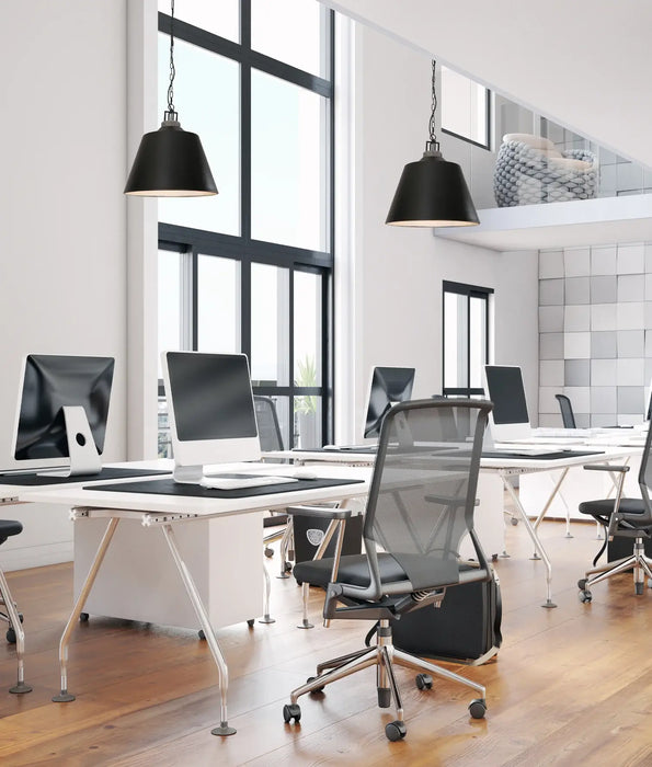 CLOCHE: Metal Shade with Travertine Highlight Bell Shape Interior Pendant Lights (Available in Antique Brass, Black & White)