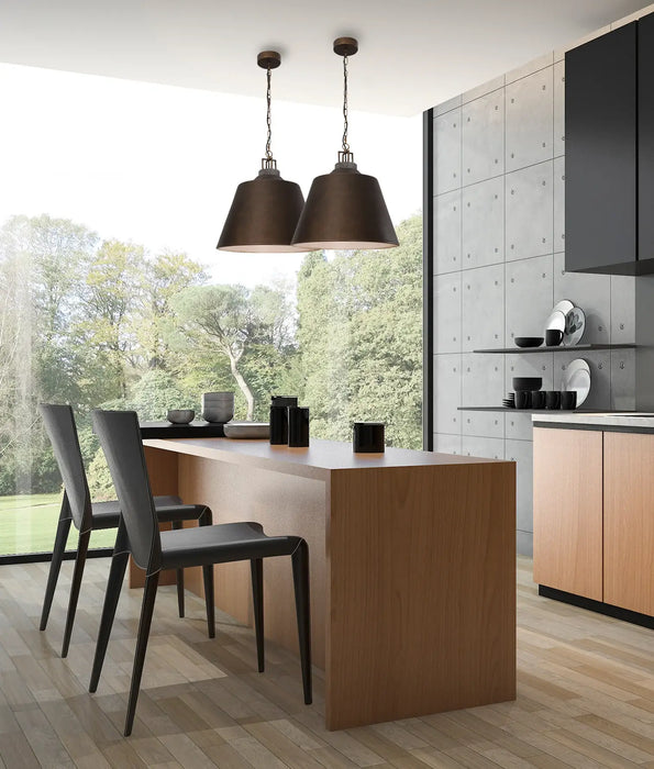 CLOCHE: Metal Shade with Travertine Highlight Bell Shape Interior Pendant Lights (Available in Antique Brass, Black & White)