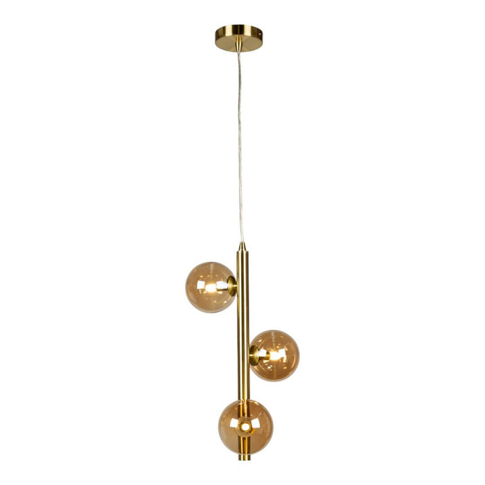 Fiorentino CONTO: 3 Light Metal Pendant with Round Glass Diffuser (Available in Gold Opal, Gold Amber, Black Opal, Black Smoke & White Opal)