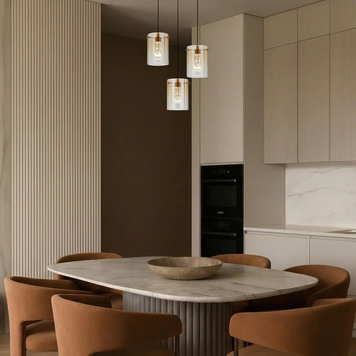 CREVIL: Modern Pendant Light with Glass Shades (Available in Black & Antique Gold, 3 Light & 5 Light)