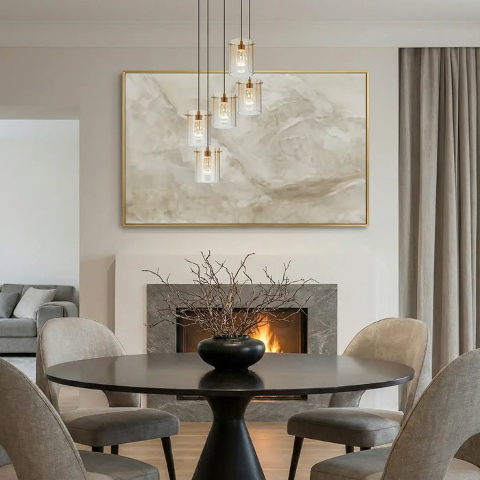 CREVIL: Modern Pendant Light with Glass Shades (Available in Black & Antique Gold, 3 Light & 5 Light)