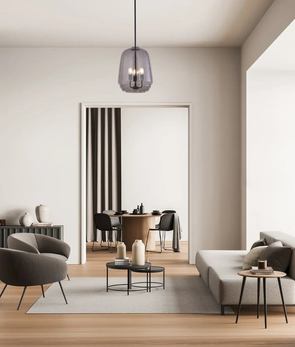 CUAD: Smokey Black Round Pyramid Glass Shade Interior Pendant Light