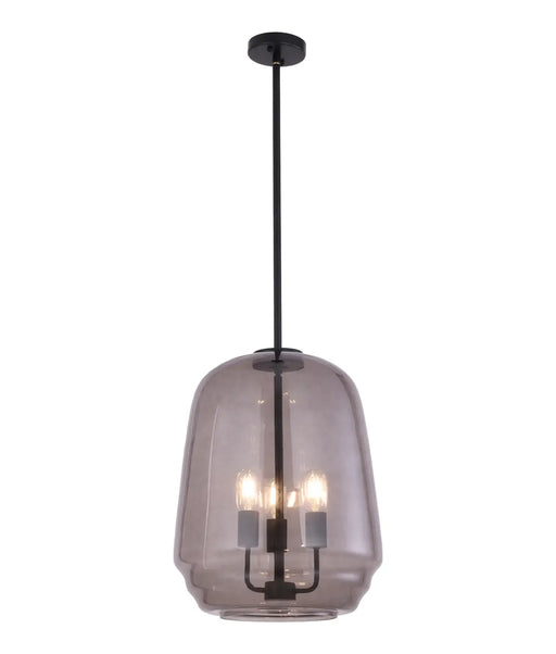 CLA CUAD: Smokey Black Round Pyramid Glass Shade Interior Pendant Light