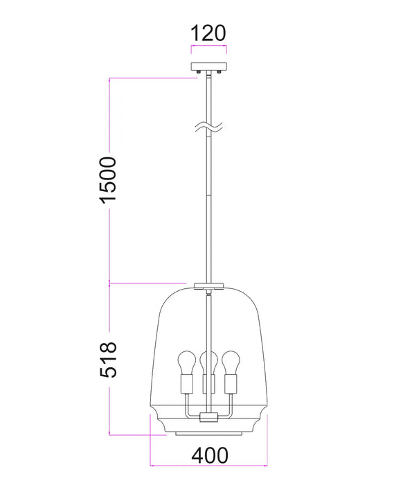 CUAD: Smokey Black Round Pyramid Glass Shade Interior Pendant Light