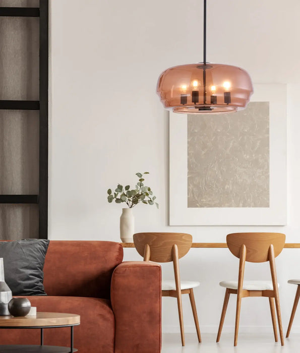 CUAD: Amber Flat Top Dome Glass Shade Interior Pendant Light