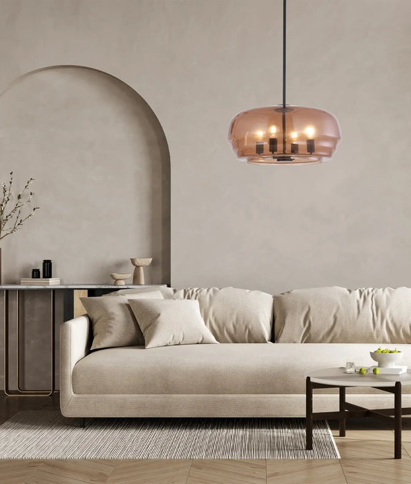 CUAD: Amber Flat Top Dome Glass Shade Interior Pendant Light