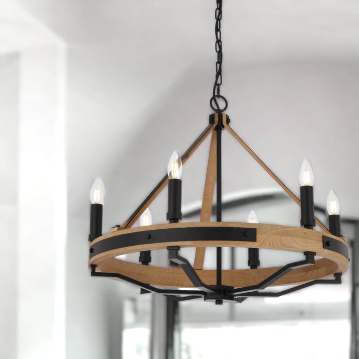 DARIEN: Pendant Light Crafted with Canadian Ash Wood Outer Ring (Available in 6 Light, 8 Light and 12 Light)