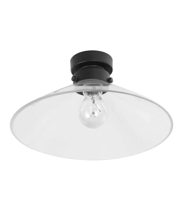 DIY Clear Large Glass Cone 300mm Diameter - 1 Light DIY Ceiling Fixture With Black Metalware
