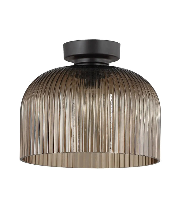 CLA DIYVINTAJ: Ribbed Glass D.I.Y. Dome Batten Fix Ceiling Lights (Available in Smokey Black, Green, Amber, Copper, Chrome & Clear)