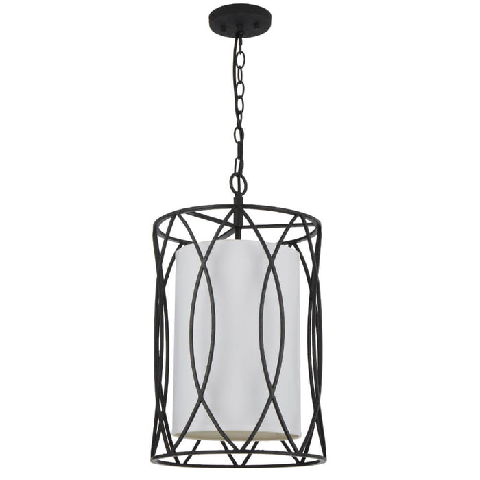 DOVER: Caged Pendant Light with Fabric Inner Shade (Available in Black & Antique Silver)