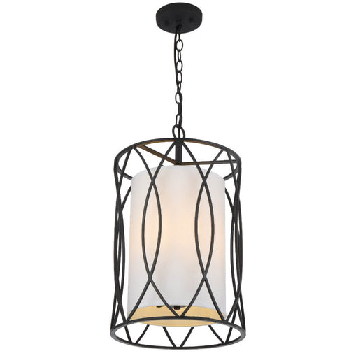 Telbix DOVER: Caged Pendant Light with Fabric Inner Shade (Available in Black & Antique Silver)