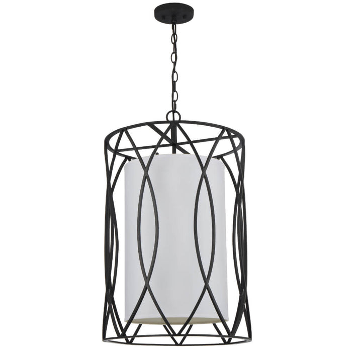 DOVER: Caged Pendant Light with Fabric Inner Shade (Available in Black & Antique Silver)