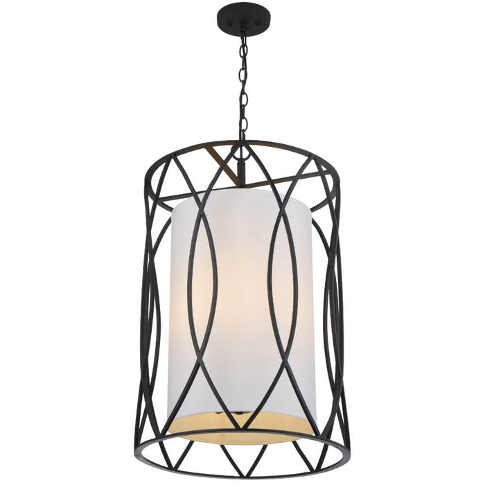 DOVER: Caged Pendant Light with Fabric Inner Shade (Available in Black & Antique Silver)