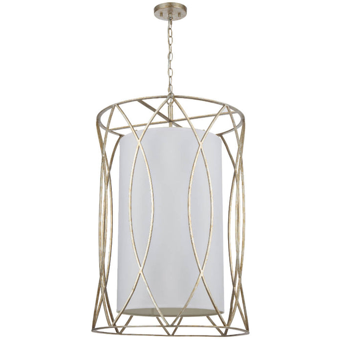 DOVER: Caged Pendant Light with Fabric Inner Shade (Available in Black & Antique Silver)