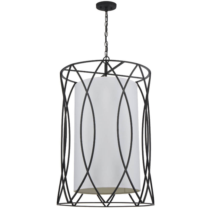 DOVER: Caged Pendant Light with Fabric Inner Shade (Available in Black & Antique Silver)