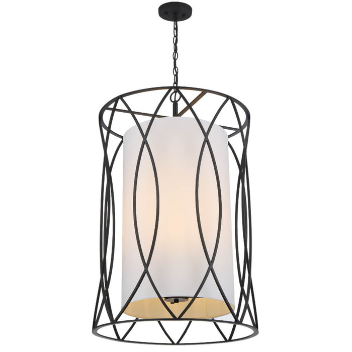 DOVER: Caged Pendant Light with Fabric Inner Shade (Available in Black & Antique Silver)